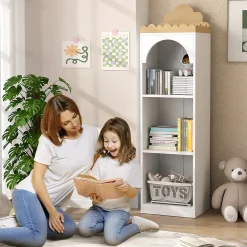 Bibliothèque enfant design nuage - 4 niveaux rangement - bois de pin MDF blanc