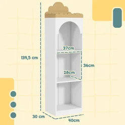 Bibliothèque enfant design nuage - 4 niveaux rangement - bois de pin MDF blanc