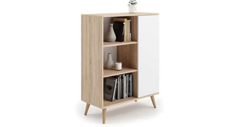 Bibliothèque Fondi sonoma oak - white, Scandinave