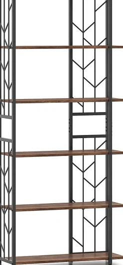 Bibliothèque Géométrique à 6 Niveaux, Structure en Métal et Dispositifs Anti-basculement, 80 x 31 x 180cm (Marron)