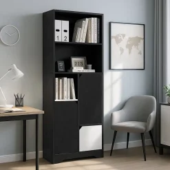 Bibliothèque Haute - Meuble de Rangement Moderne avec Tiroirs et Portes Pour Salon ou Chambre, Spanplatte, 60 x 30 x 160 cm, Noir