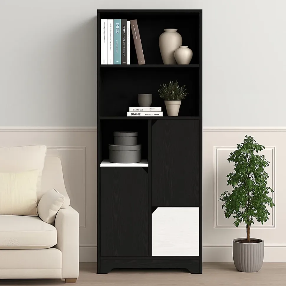 Bibliothèque Haute - Meuble de Rangement Moderne avec Tiroirs et Portes Pour Salon ou Chambre, Spanplatte, 60 x 30 x 160 cm, Noir