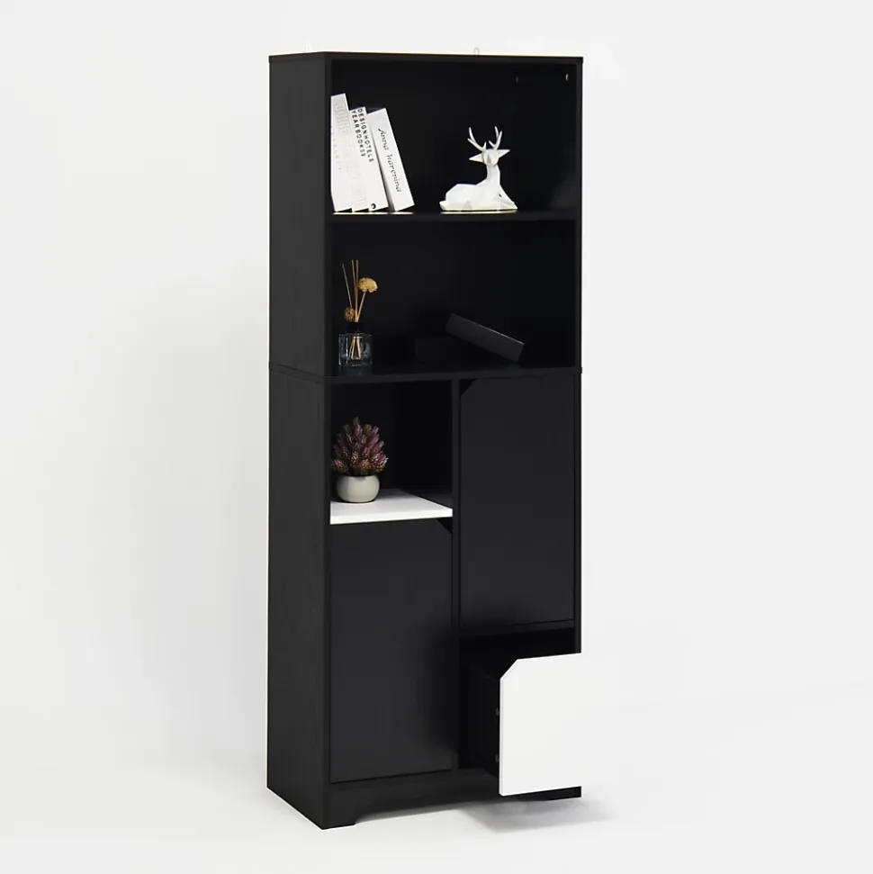 Bibliothèque Haute - Meuble de Rangement Moderne avec Tiroirs et Portes Pour Salon ou Chambre, Spanplatte, 60 x 30 x 160 cm, Noir