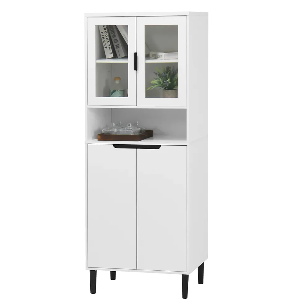 Bibliothèque Haute - Meuble de Rangement avec 4 Portes en Verre Trempé et Étagères Réglables, Spanplatte, 60 x 35 x 160 cm, Blanc