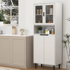 Bibliothèque Haute - Meuble de Rangement avec 4 Portes en Verre Trempé et Étagères Réglables, Spanplatte, 60 x 35 x 160 cm, Blanc