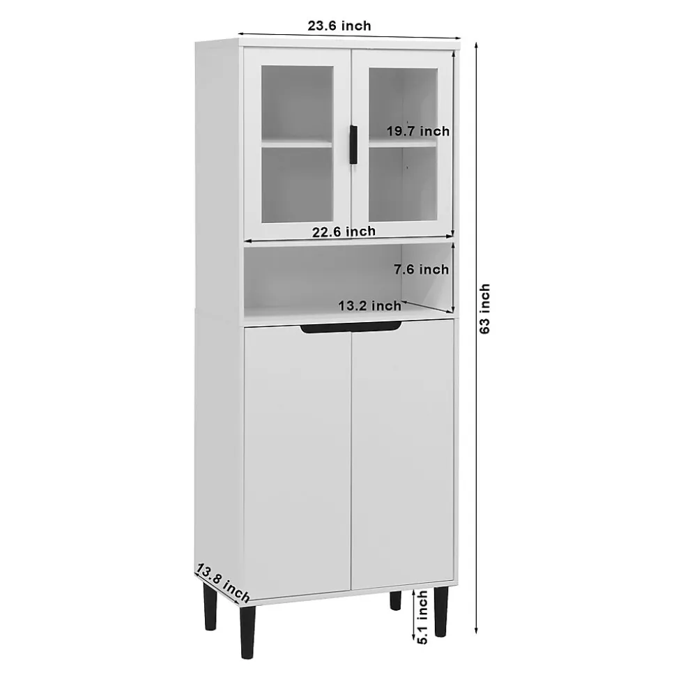 Bibliothèque Haute - Meuble de Rangement avec 4 Portes en Verre Trempé et Étagères Réglables, Spanplatte, 60 x 35 x 160 cm, Blanc