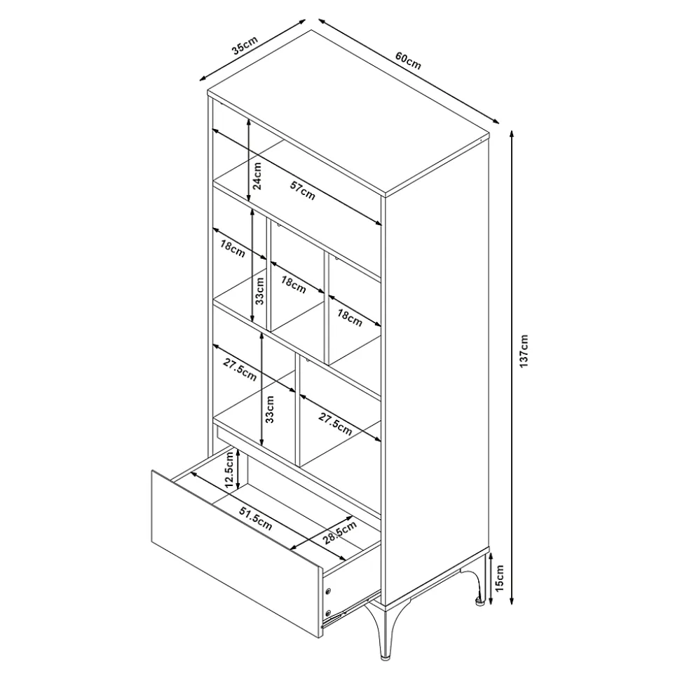 Bibliothèque Kistiandi 137 x 60 x 35 cm effet chêne foncé en.casa