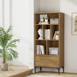Bibliothèque Kistiandi 137 x 60 x 35 cm effet chêne foncé en.casa