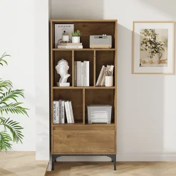 Bibliothèque Kistiandi 137 x 60 x 35 cm effet chêne foncé en.casa