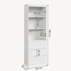 Bibliothèque Les avec 3 tiroirs 180 x 60 x 35 cm blanc en.casa