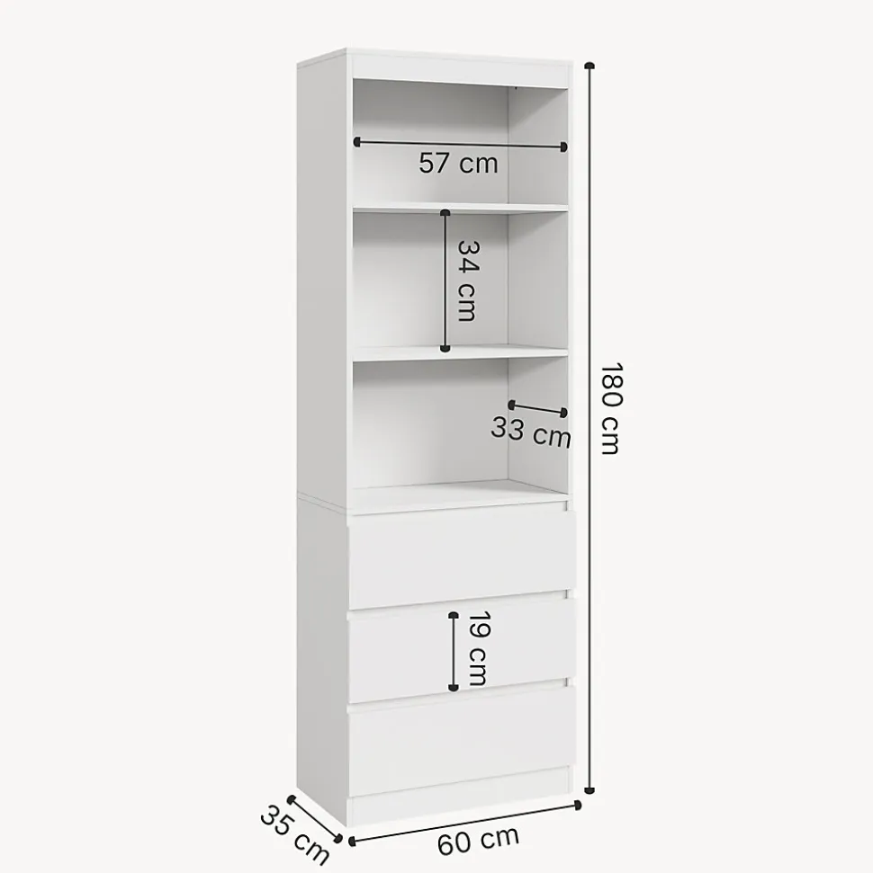 Bibliothèque Les avec 3 tiroirs 180 x 60 x 35 cm blanc en.casa
