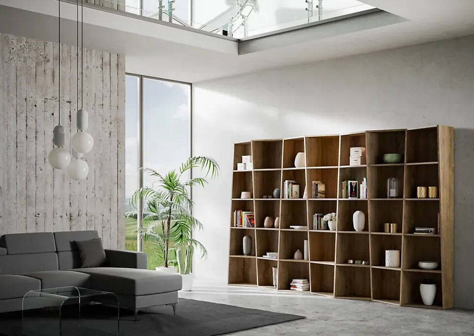 Bibliothèque moderne Trek avec 7 éléments en noyer