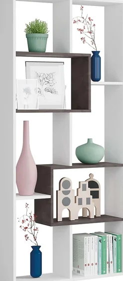 Bibliothèque multipositions horizontal et vertical Blanc artic/ Effet industriel vieilli - 180 x 80 x 25 cm