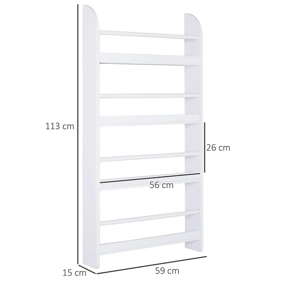 Bibliothèque murale 4 étagères avec barres supports - 59 x 12 x 113 cm - MDF bois blanc