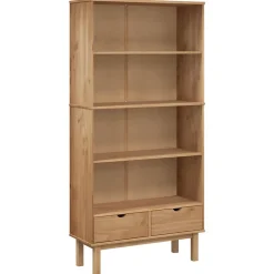 Bibliothèque OTTA avec 2 tiroirs Marron Bois massif pin vidaXL