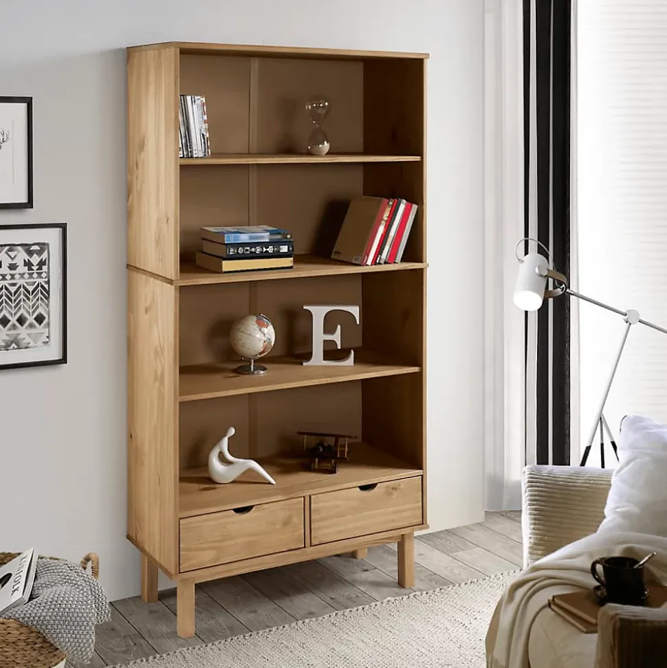 Bibliothèque OTTA avec 2 tiroirs Marron Bois massif pin vidaXL