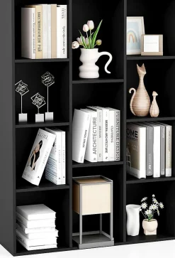 Bibliothèque Ouverte à 11 Cubes, avec Kits Anti-basculement, Position Verticale ou Horizontale, (Noir)
