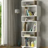 Bibliothèque Panopea, Etagère de bureau, Porte-livre mobile, Librairie, 60x20h165 cm, Blanc et Noyer
