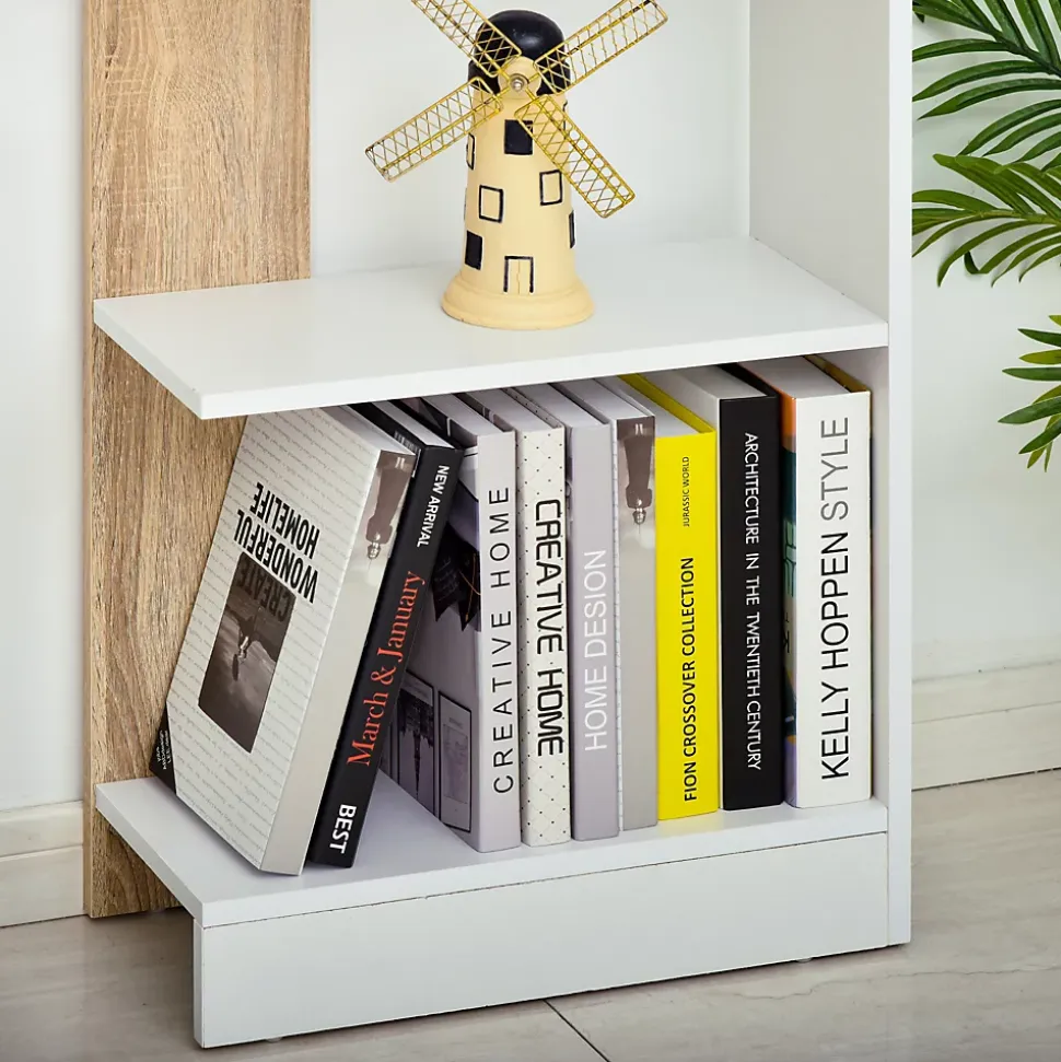 Bibliothèque rangement 4 étagères 5 niveaux dim. 45 x 21 x 170 cm blanc effet bois clair