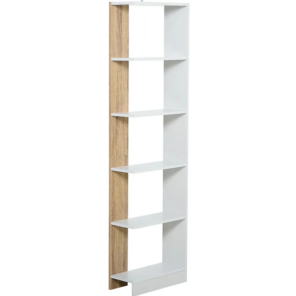 Bibliothèque rangement 4 étagères 5 niveaux dim. 45 x 21 x 170 cm blanc effet bois clair