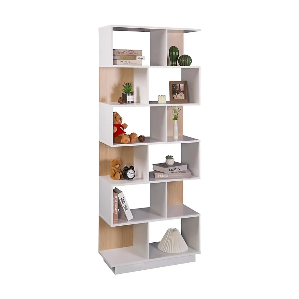 Bibliothèque Rebecca Mobili Silene 180x70x29,5 Aggloméré Blanc Marron Clair Moderne