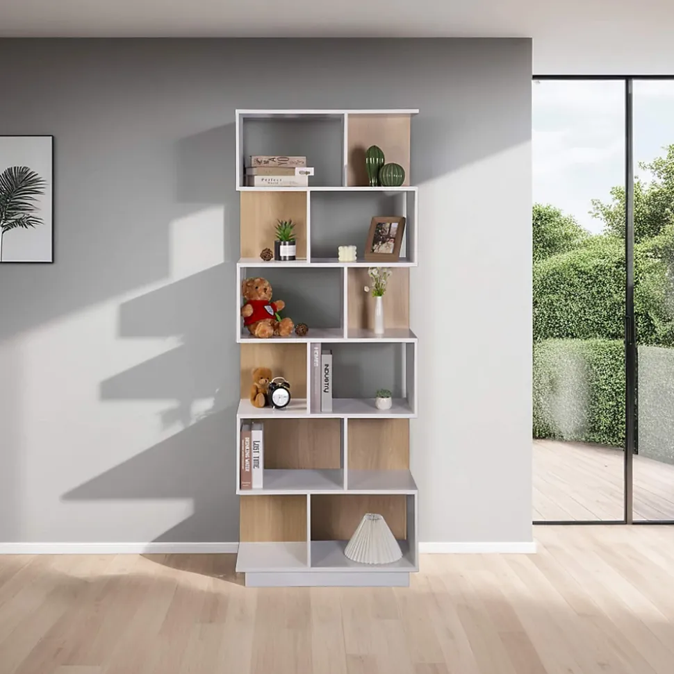 Bibliothèque Rebecca Mobili Silene 180x70x29,5 Aggloméré Blanc Marron Clair Moderne