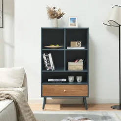 Bibliothèque Reyljand 120 x 70 x 40 cm gris effet chêne en.casa