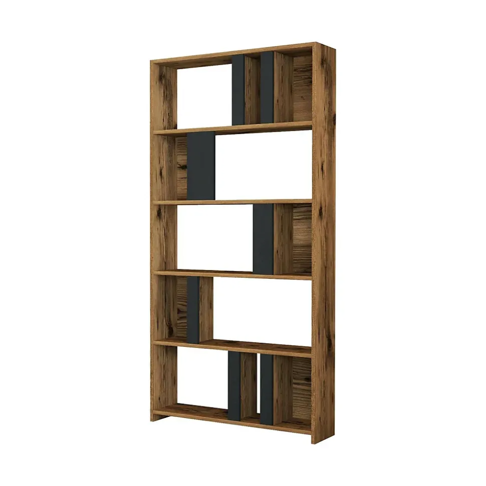 Bibliothèque Scapolita, Etagère de bureau, Porte-livre mobile, Librairie, 90x20h180 cm, Noyer et Anthracite