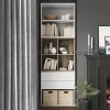 Bibliothèque semi ouverte blanche et effet chêne 4 portes 2 tiroirs GoodHome Atomia H. 225 x L. 75 x P. 37 cm