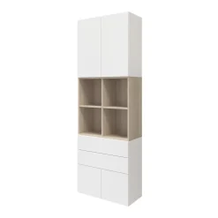 Bibliothèque semi ouverte blanche et effet chêne 4 portes 2 tiroirs GoodHome Atomia H. 225 x L. 75 x P. 37 cm