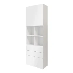 Bibliothèque semi ouverte blanche 4 portes 2 tiroirs GoodHome Atomia H. 225 x L. 75 x P. 37 cm