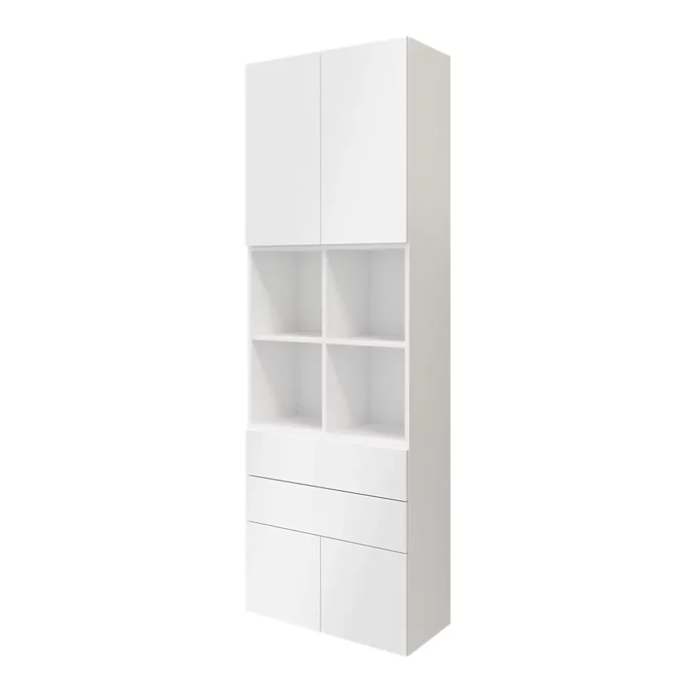 Bibliothèque semi ouverte blanche 4 portes 2 tiroirs GoodHome Atomia H. 225 x L. 75 x P. 37 cm