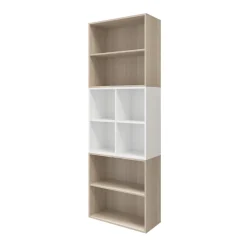 Bibliothèque semi ouverte effet chêne et blanche 4 portes 2 tiroirs GoodHome Atomia H. 225 x L. 75 x P. 37 cm
