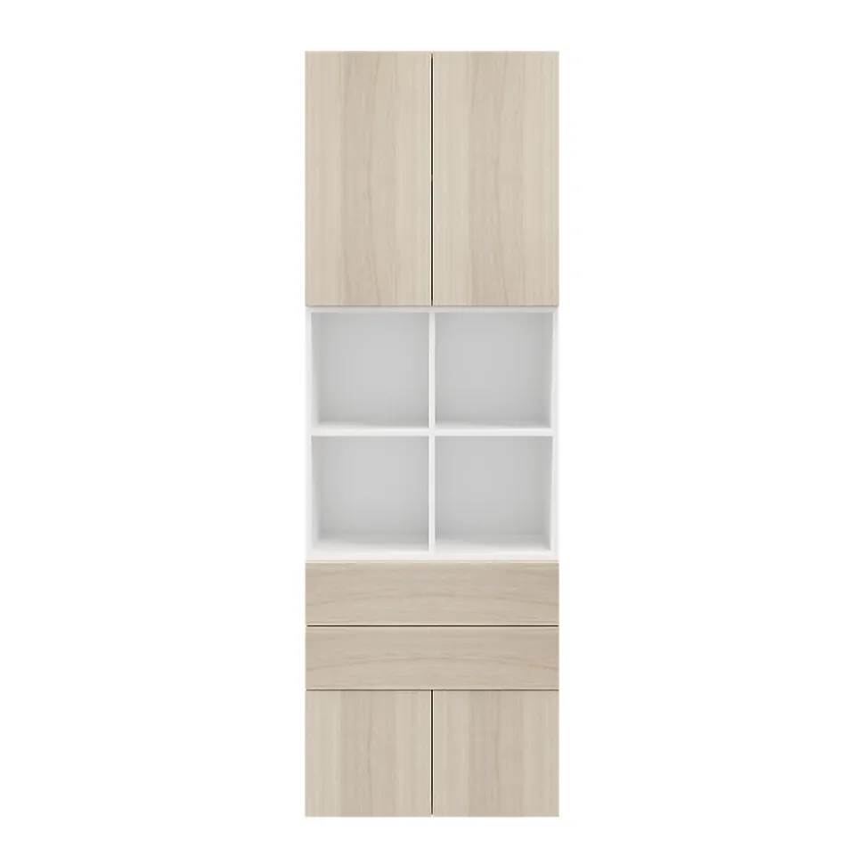 Bibliothèque semi ouverte effet chêne et blanche 4 portes 2 tiroirs GoodHome Atomia H. 225 x L. 75 x P. 37 cm
