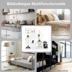 Bibliothèque sur Pied à 4 Niveaux, Meuble de Rangement en Forme Irrégulière 120x19,5x109cm Blanc