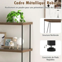 Bibliothèque Étagère à 5 Niveaux Ouverte Cadre Métallique Robuste Style Industriel pour Salon Bureau