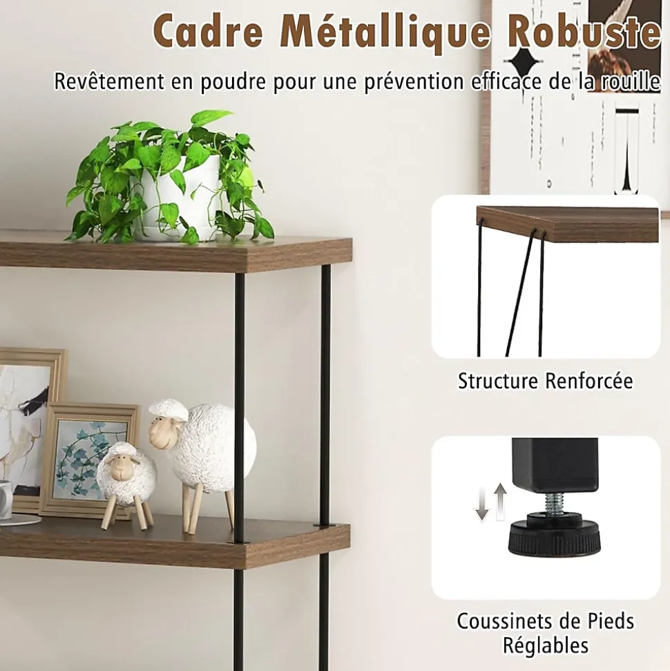 Bibliothèque Étagère à 5 Niveaux Ouverte Cadre Métallique Robuste Style Industriel pour Salon Bureau