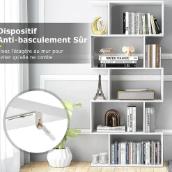 Bibliothèque Étagère 5 Niveaux 70x23,5x158CM Anti-Basculement,Meuble de Rangement pour Salon/Chambre/Bureau,Blanc
