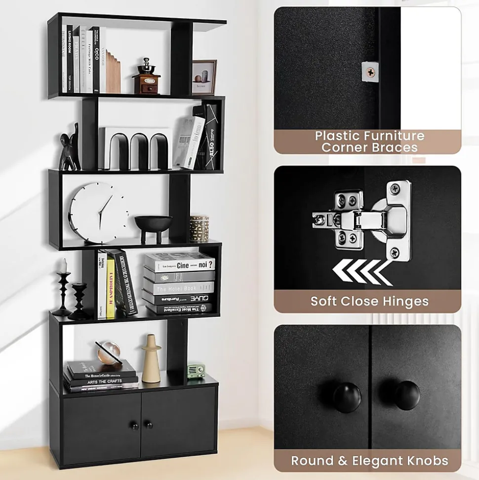 Bibliothèque étagère 5 Niveaux 70x23x183CM avec Armoire Anti-Basculement,Meuble de Rangement Style Industriel,Noir