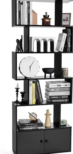 Bibliothèque étagère 5 Niveaux 70x23x183CM avec Armoire Anti-Basculement,Meuble de Rangement Style Industriel,Noir