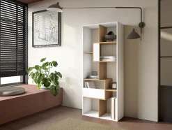Bibliothèque étagère asymétrique 8 compartiments 67x31x162cm Blanc et Chêne