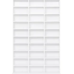 Bibliothèque étagère CD CEYLIA 30 cases avec étagères modulables bois blanc