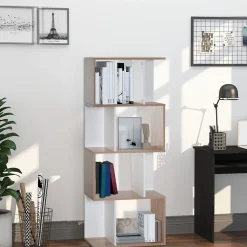 Bibliothèque étagère meuble de rangement design contemporain en S 4 étagères 60L x 24l x 148H cm chêne blanc