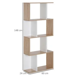 Bibliothèque étagère meuble de rangement design contemporain en S 4 étagères 60L x 24l x 148H cm chêne blanc