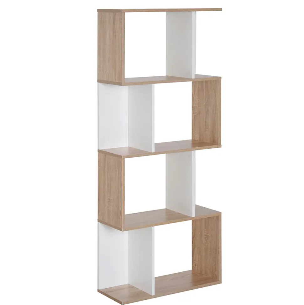 Bibliothèque étagère meuble de rangement design contemporain en S 4 étagères 60L x 24l x 148H cm chêne blanc