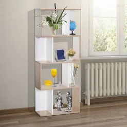 Bibliothèque étagère meuble de rangement design contemporain en S 4 étagères 60L x 24l x 148H cm chêne blanc