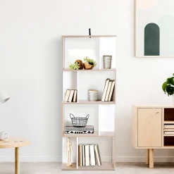 Bibliothèque étagère meuble de rangement design contemporain en S 4 étagères 60L x 24l x 148H cm chêne blanc