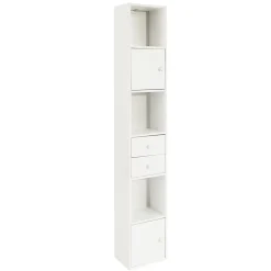 Bibliothèque Étagère sur Pied,Colonne Rangement,2 Portes et 2 Tiroirs Blanc STR10-W SoBuy
