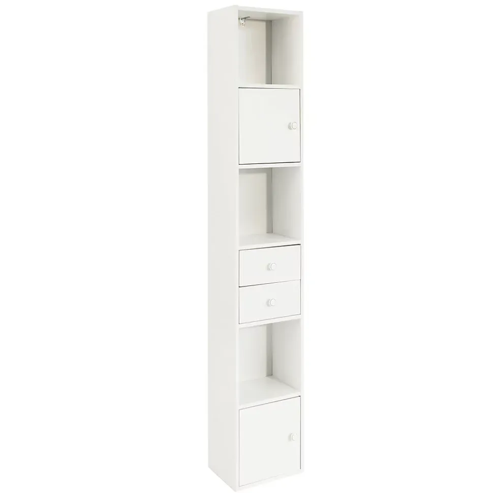 Bibliothèque Étagère sur Pied,Colonne Rangement,2 Portes et 2 Tiroirs Blanc STR10-W SoBuy
