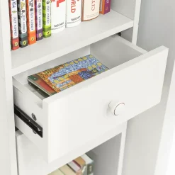 Bibliothèque Étagère sur Pied,Colonne Rangement,2 Portes et 2 Tiroirs Blanc STR10-W SoBuy